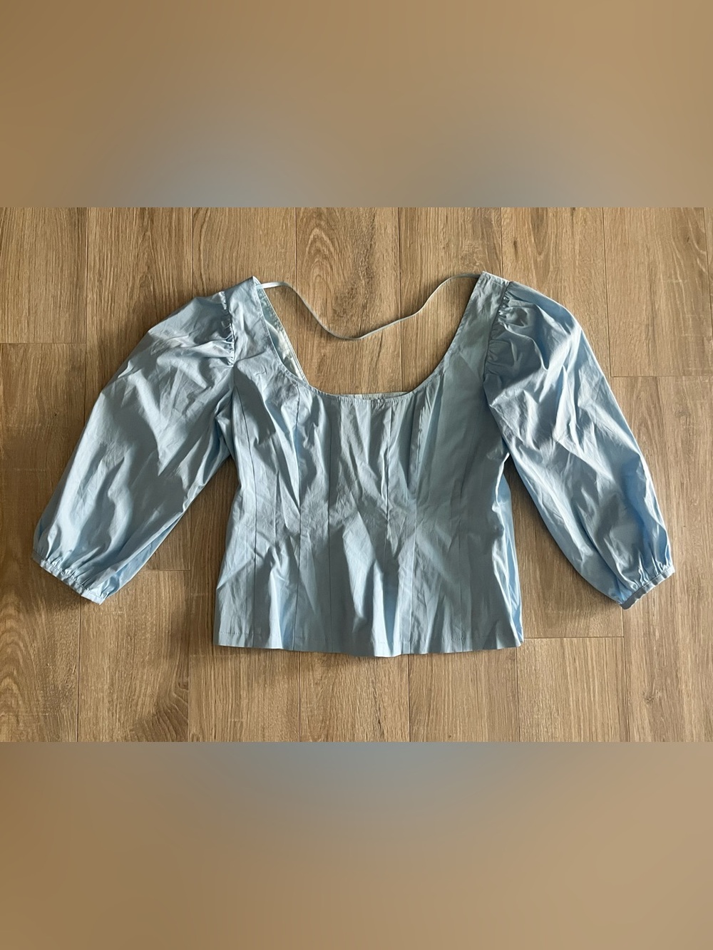 STAUD Women’s Swell Too French Blue Puff Sleeves Square Neck - Size 14